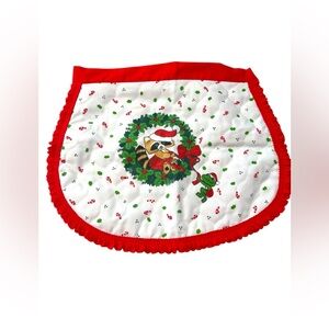 Vintage Christmas Half Apron Quilted Festive Raccoon and Frog